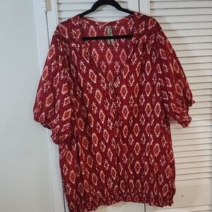 Penningtons Red Patterned V-Neck Blouse